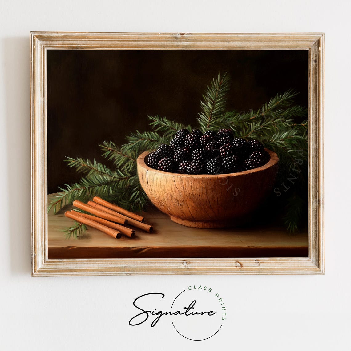 Wooden Bowl Of Blackberries With Pine And Cinnamon Still Life Poster