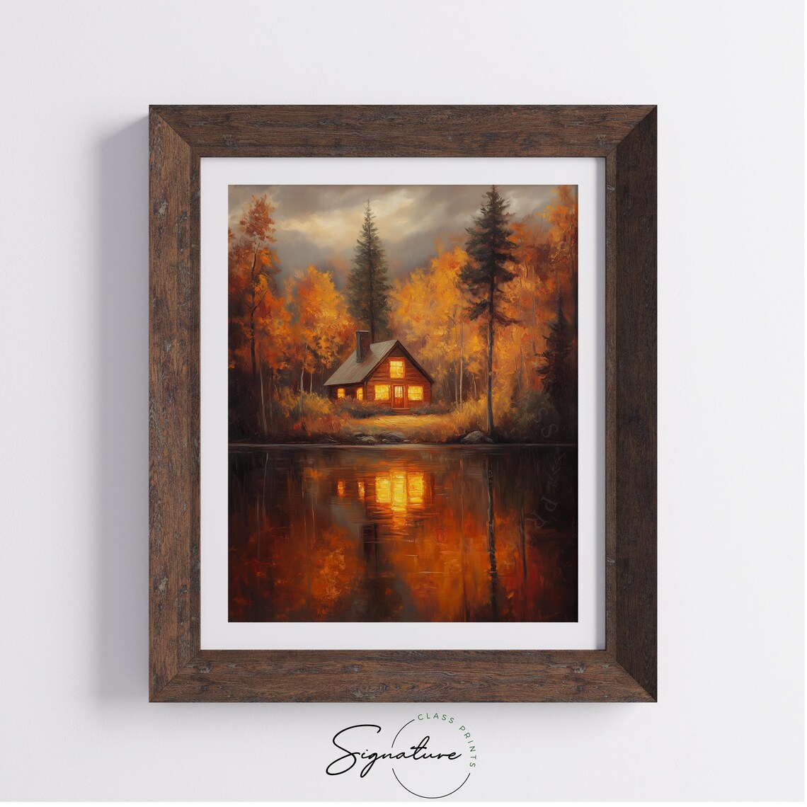 Cozy Autumn Cabin by the Lake Vintage Art Print - Image 4