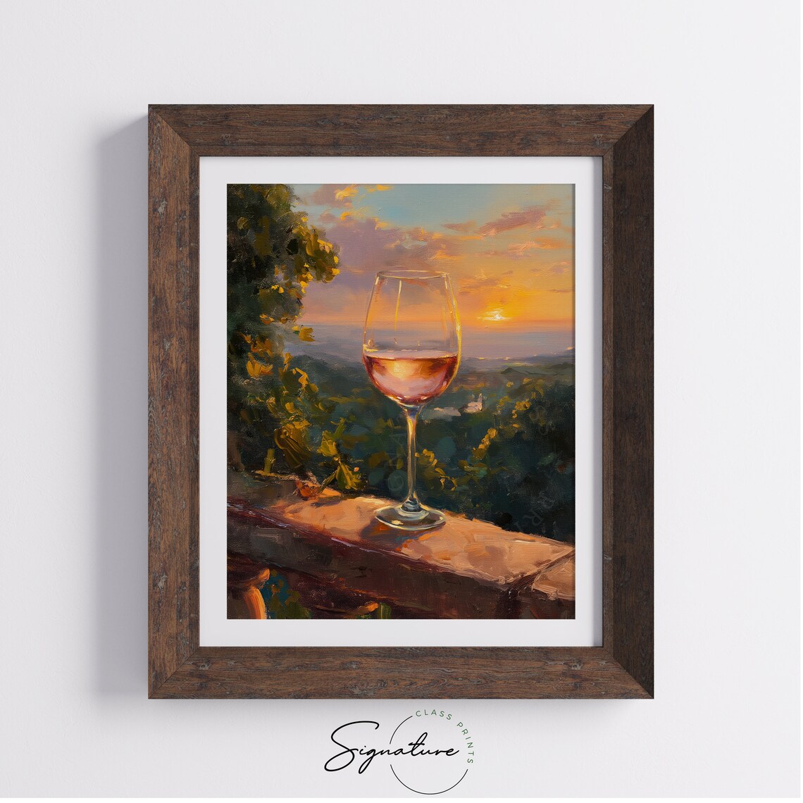 Glass Rose Wine Balcony Sunset Hills Golden Hour Romantic Evening Poster - Image 4