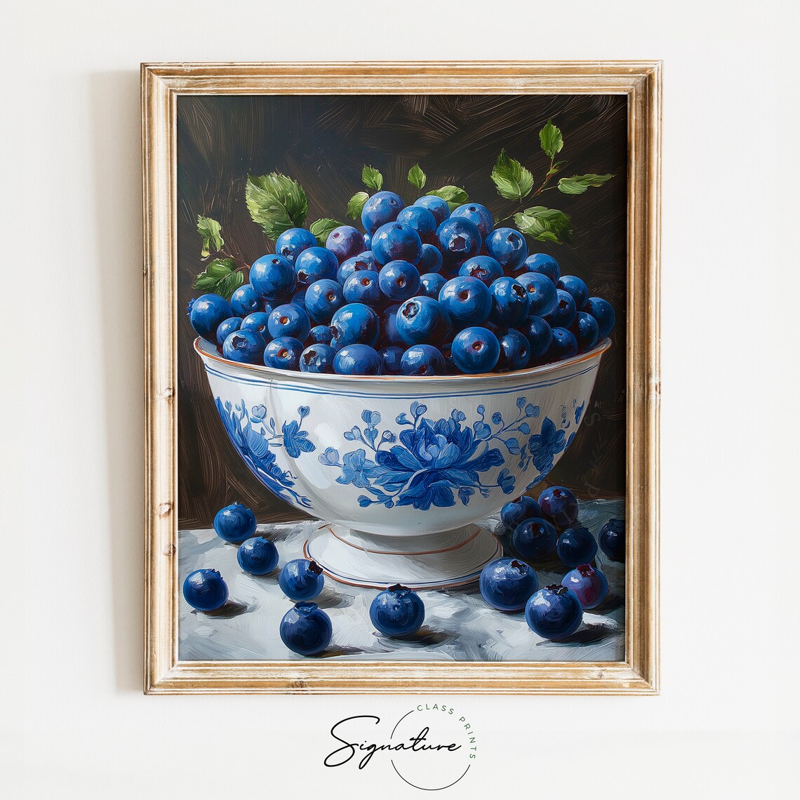 Blueberries In Porcelain Bowl, Summer Berry Art Print