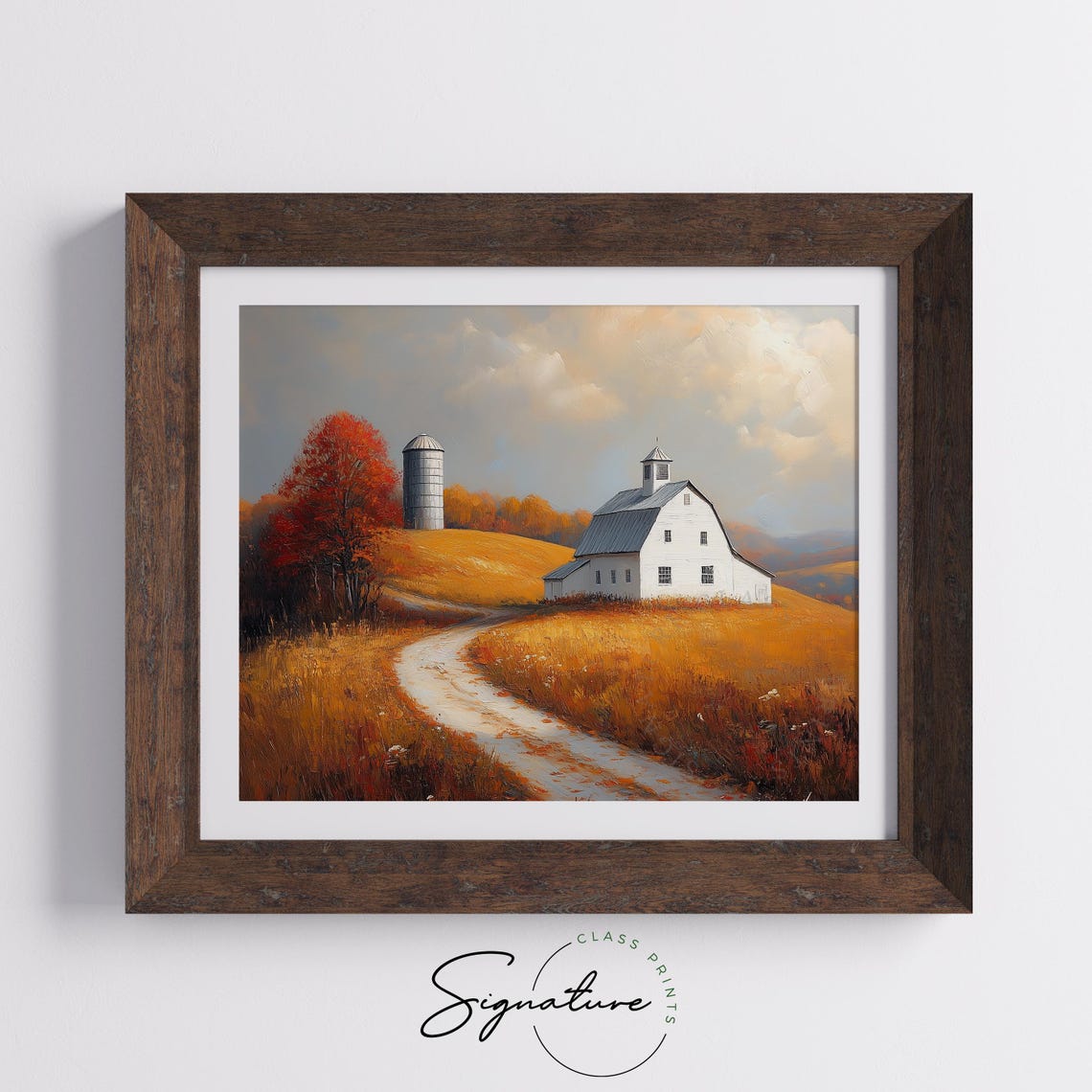 White Barn And Gray Silo On Golden Hill Winding Country Path Poster - Image 5