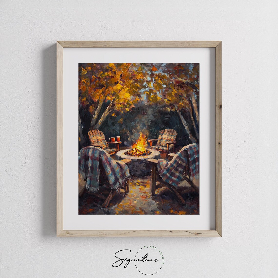 Autumn Campfire with Adirondack Chairs Plaid Blankets and Mugs Poster - Image 3