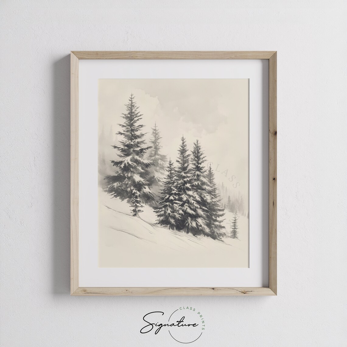 Calm Snowy Pines In Winter Forest Ink Wash Mountain Scene Poster - Image 3