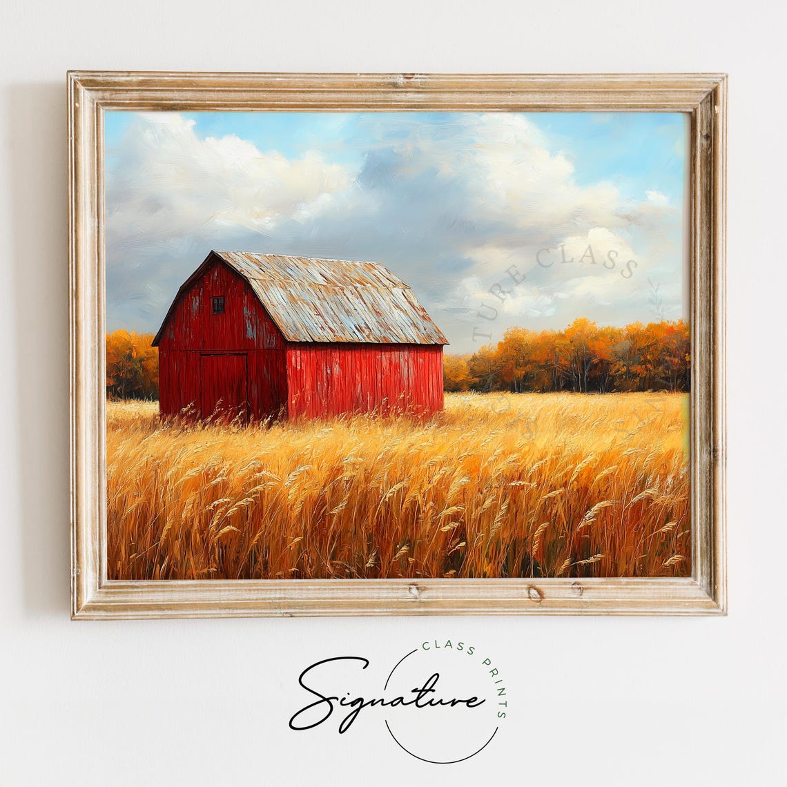 Weathered Red Barn Golden Field Autumn Farm Rustic Fall Wall Art