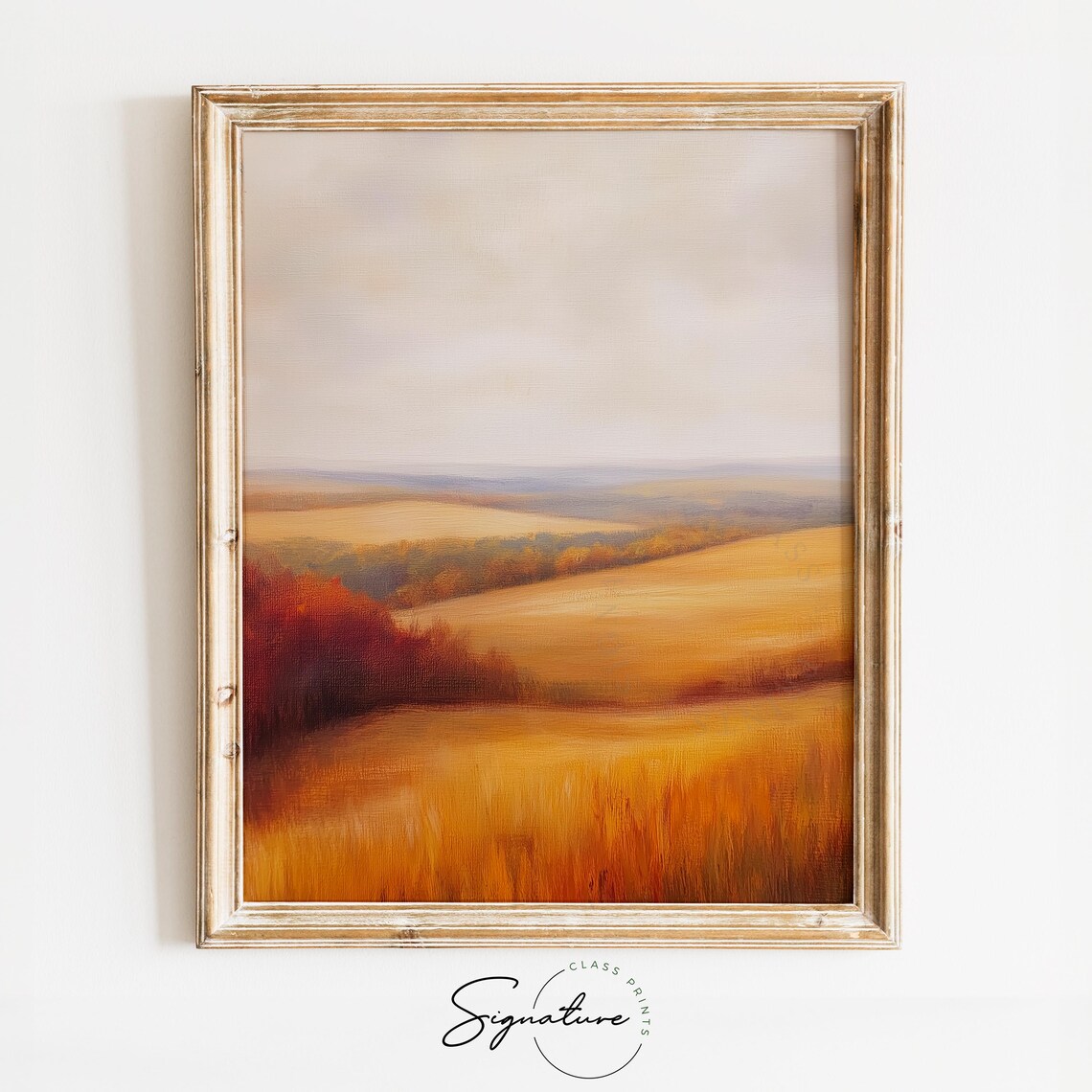 Rolling Golden Hills Under a Soft Sky Peaceful Autumn Landscape Poster