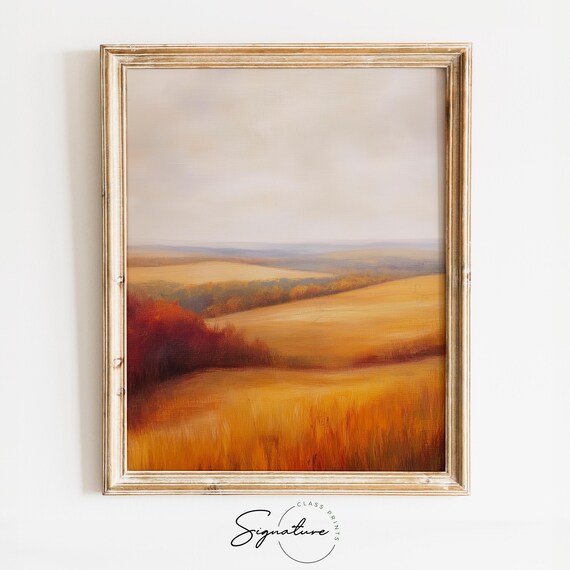 Rolling Golden Hills Under a Soft Sky Peaceful Autumn Landscape Poster