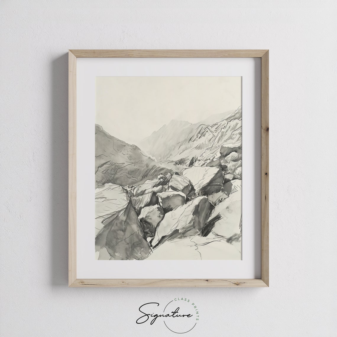 Rugged Mountain Pass With Boulders Charcoal Sketch Landscape Poster - Image 3
