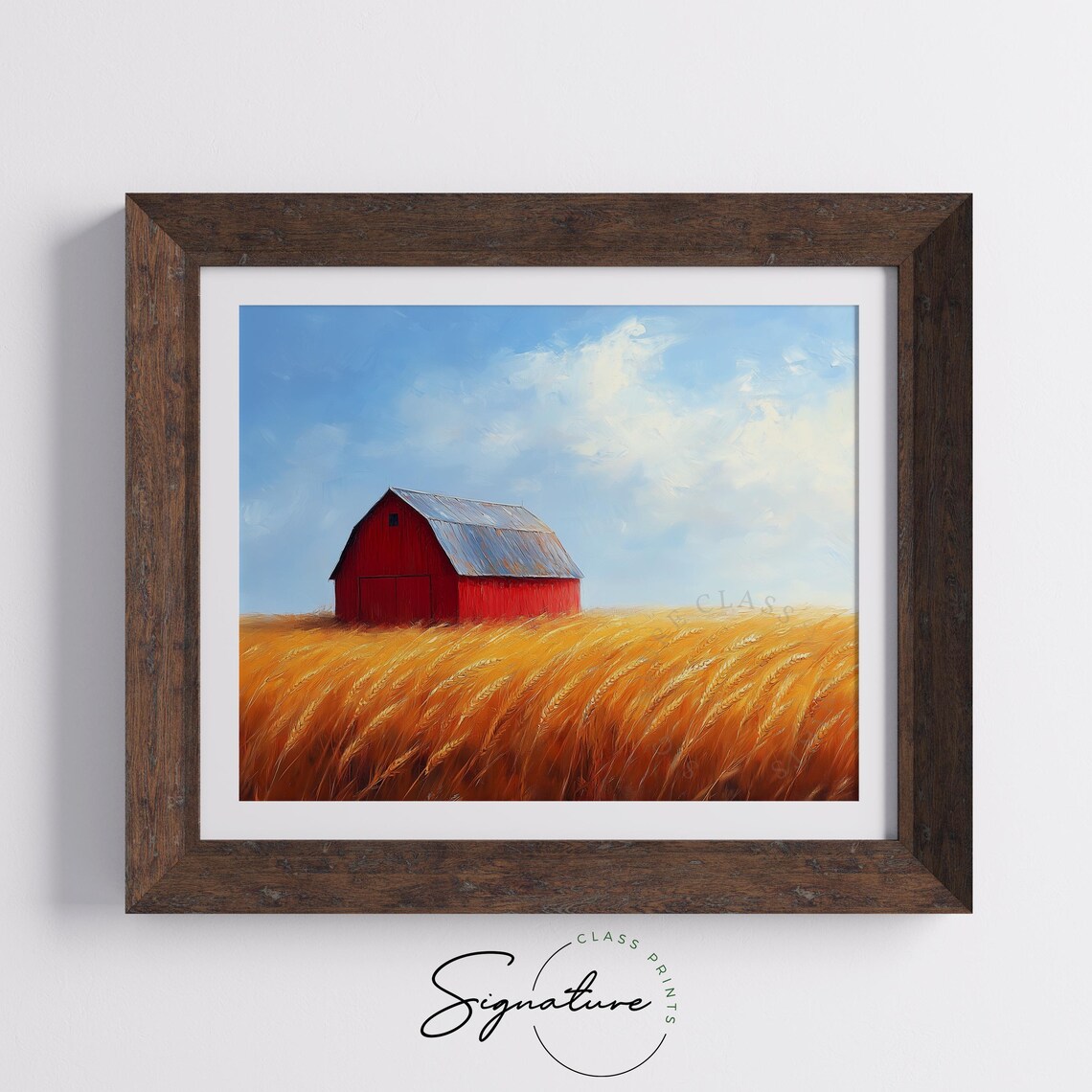Red Barn Golden Wheat Field Blue Sky Oil Painting Country Poster - Image 5
