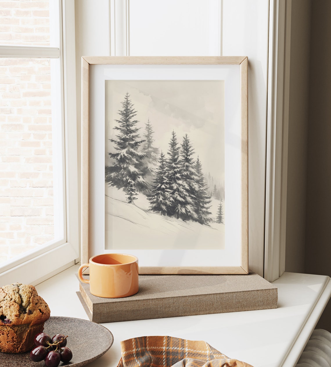 Calm Snowy Pines In Winter Forest Ink Wash Mountain Scene Poster - Image 6