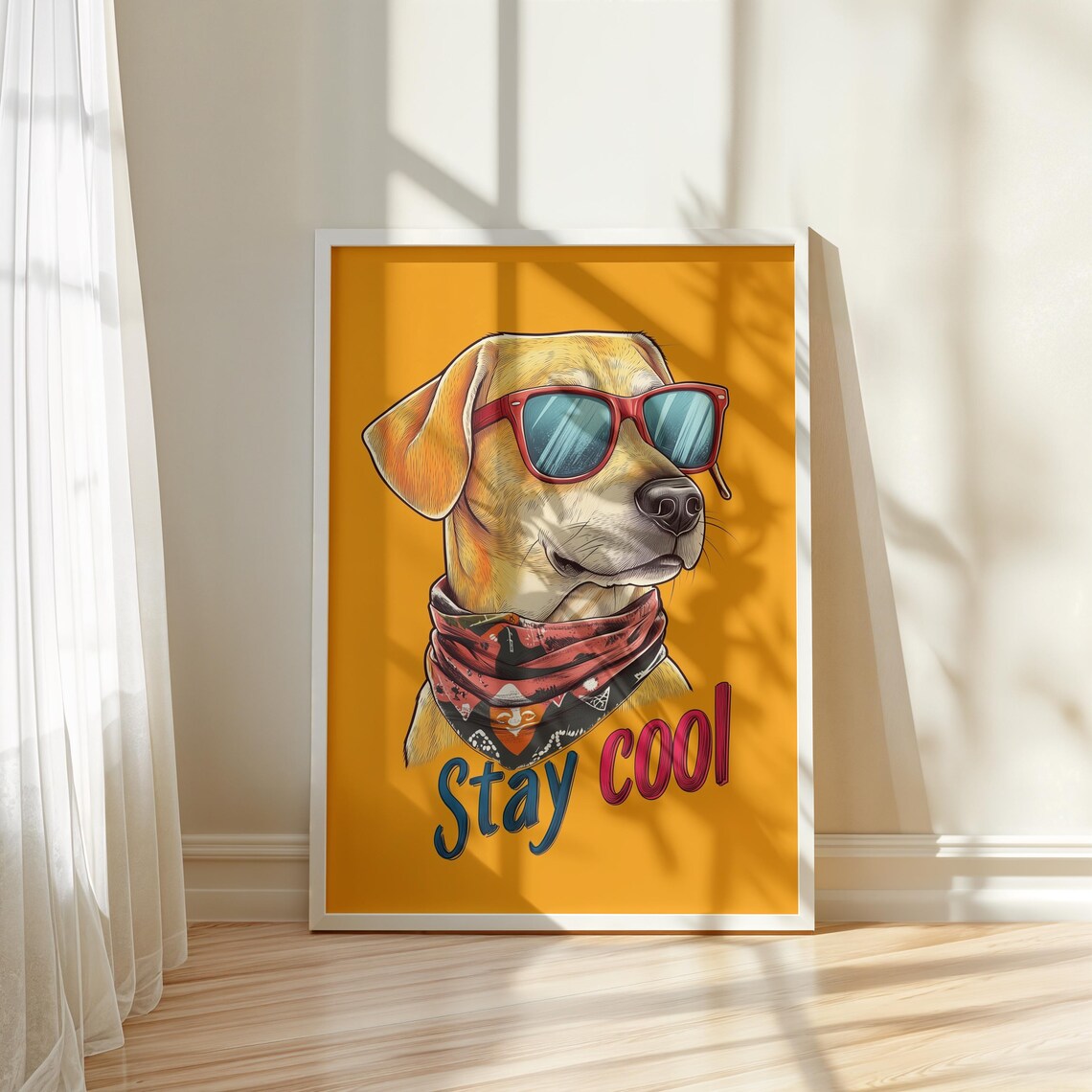 Trendy Funny Stay Cool Yellow Dog Red Sunglasses Retro Dog Poster - Image 5