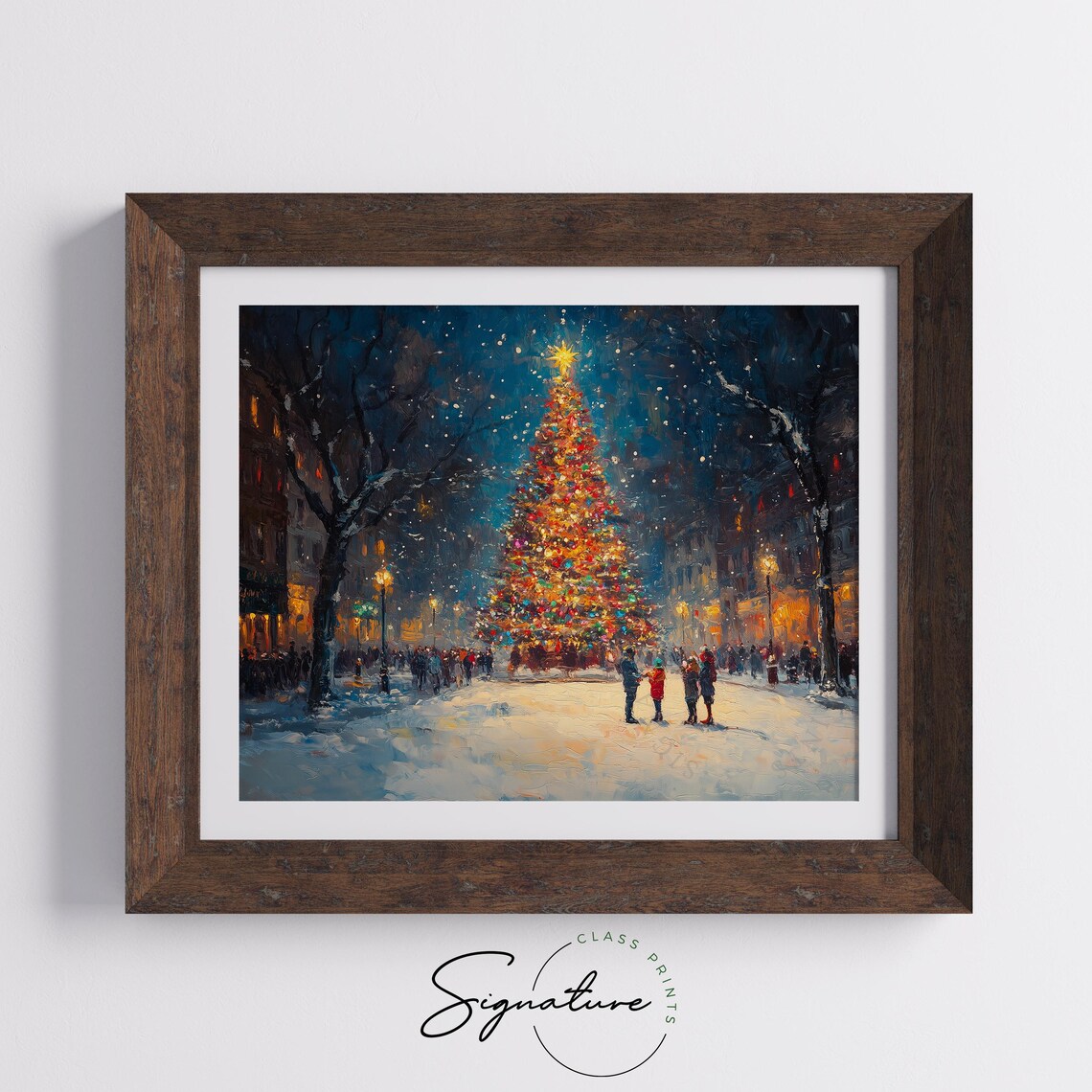 Town Square Christmas Tree Glowing At Night In Falling Snow Poster - Image 5