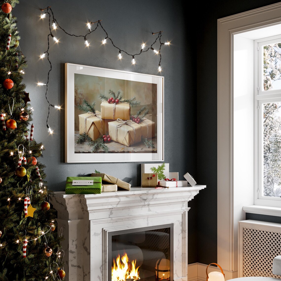 Christmas Gifts Kraft Paper Wrapped Presents Holiday Painting Poster - Image 4