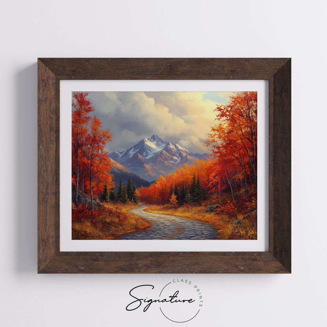 Cobblestone Path Autumn Forest Mountain Peak Oil Painting Poster - Image 5