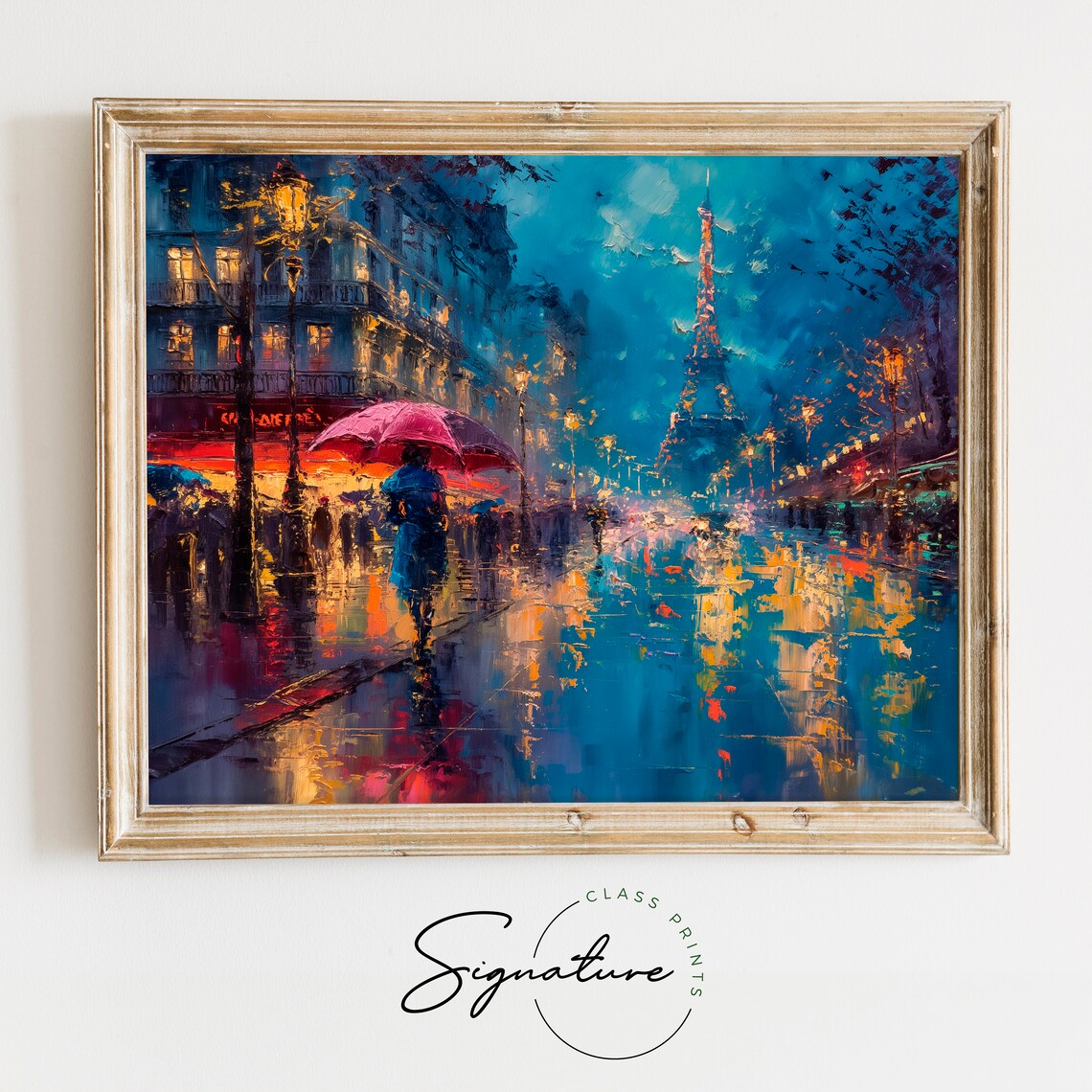 Rainy Paris Street At Night Eiffel Tower Impressionist Poster