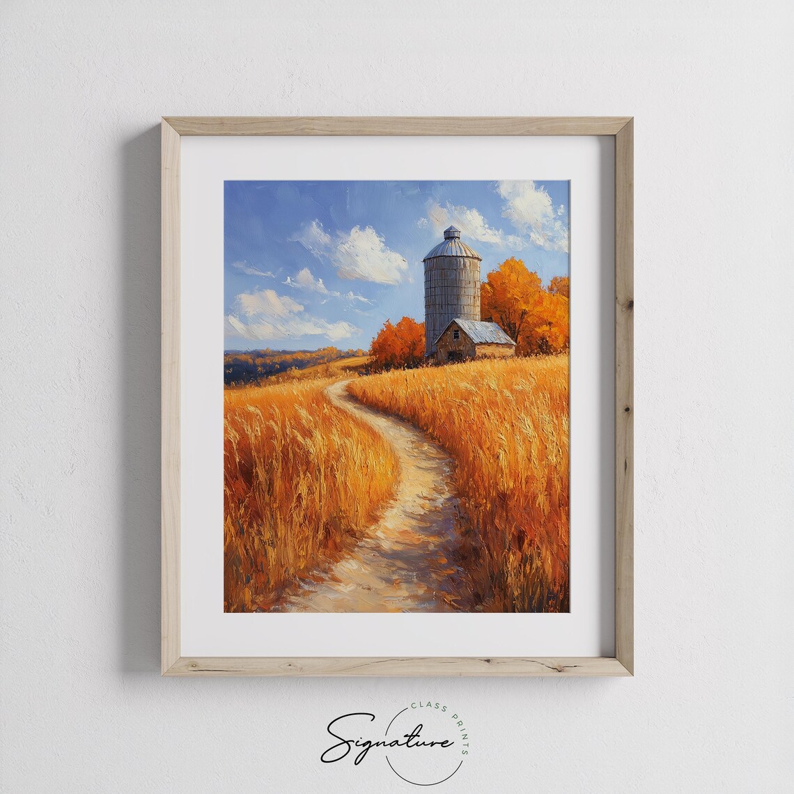 Golden Wheat Field With Old Silo and Barn Under Bright Autumn Sky Wall Art - Image 3
