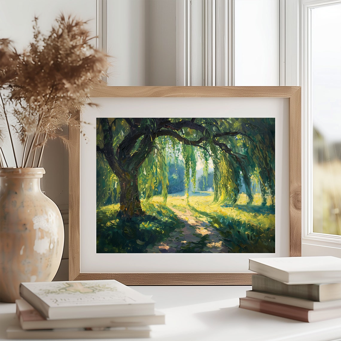 Grand Weeping Willow Over Sunlit Meadow Dappled Light Poster - Image 2