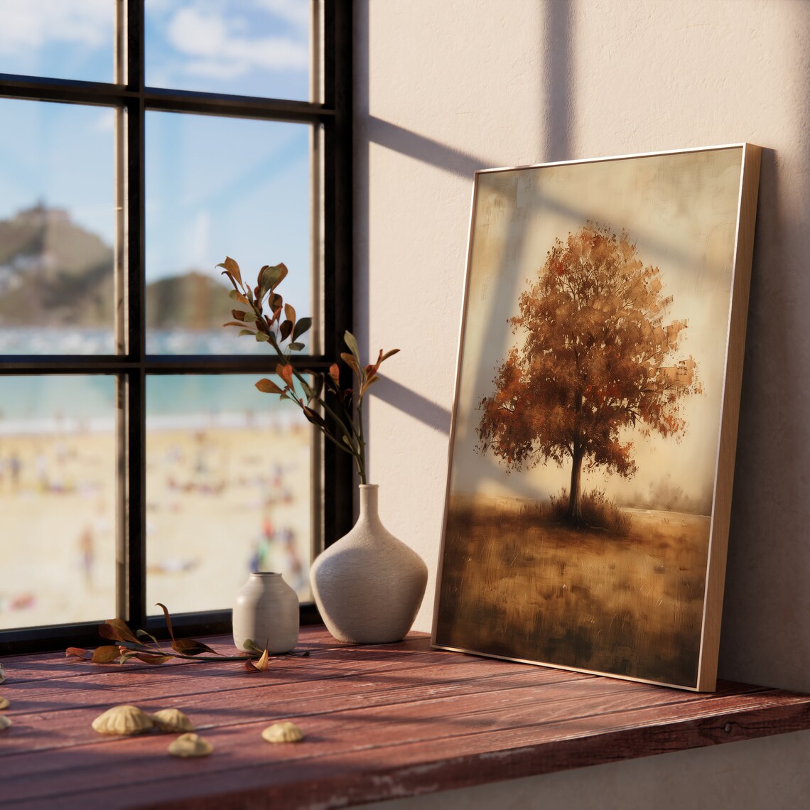 Solitary Autumn Tree Golden Field Minimalist Warm Tones Vintage Poster - Image 5