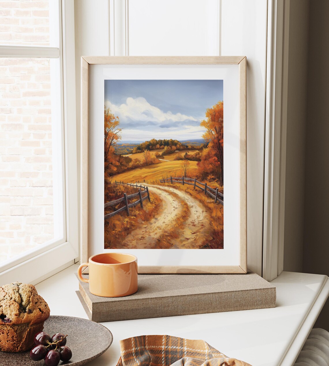 Split Rail Fence Dirt Road Autumn Valley Country Painting Print - Image 6