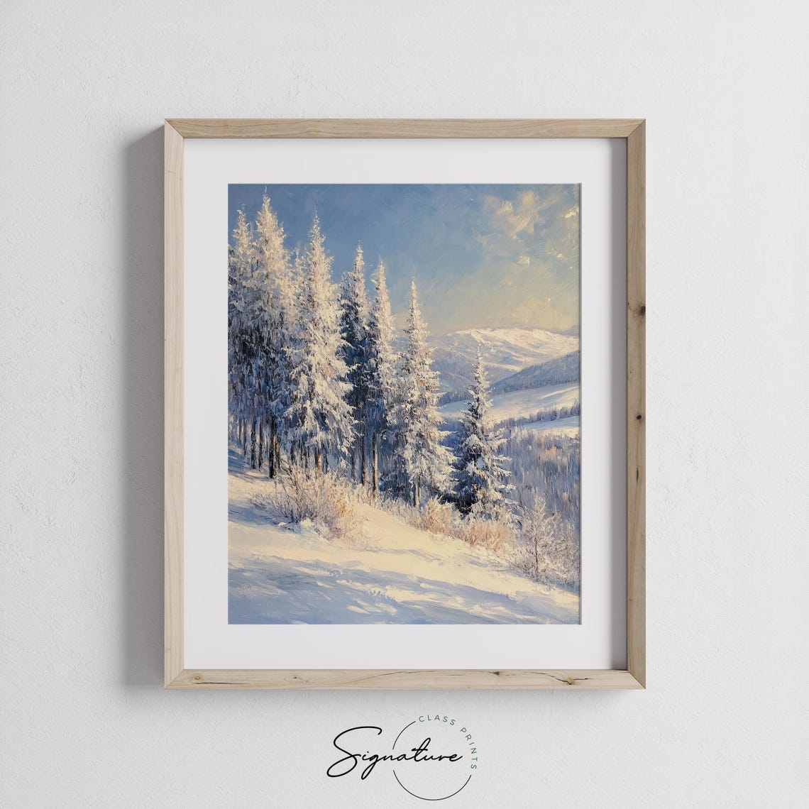 Frosty Cedars on Hillside Under Blue Winter Mountain Sky Poster - Image 2