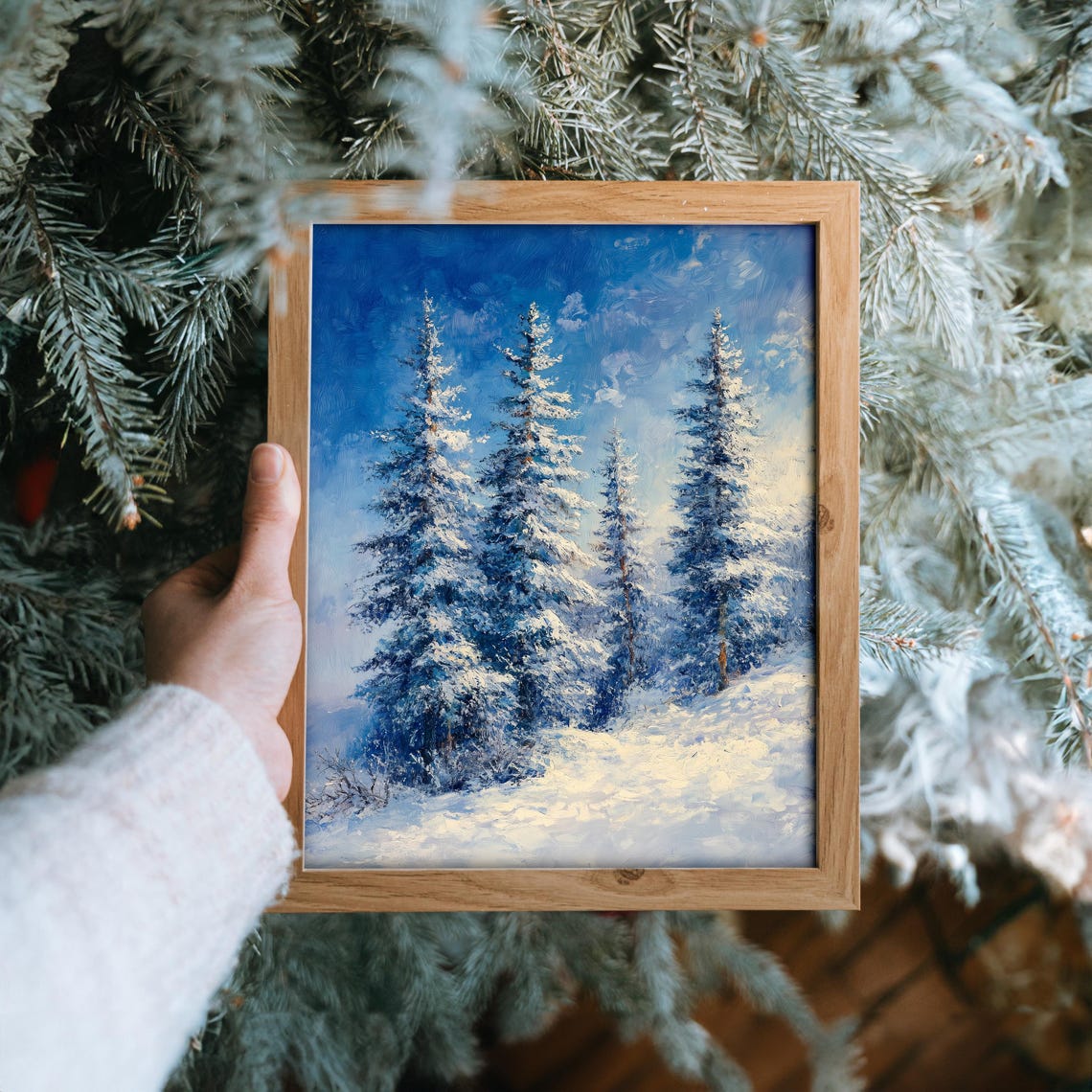 Snow Covered Spruce Trees Under Bright Blue Winter Sky Poster - Image 6