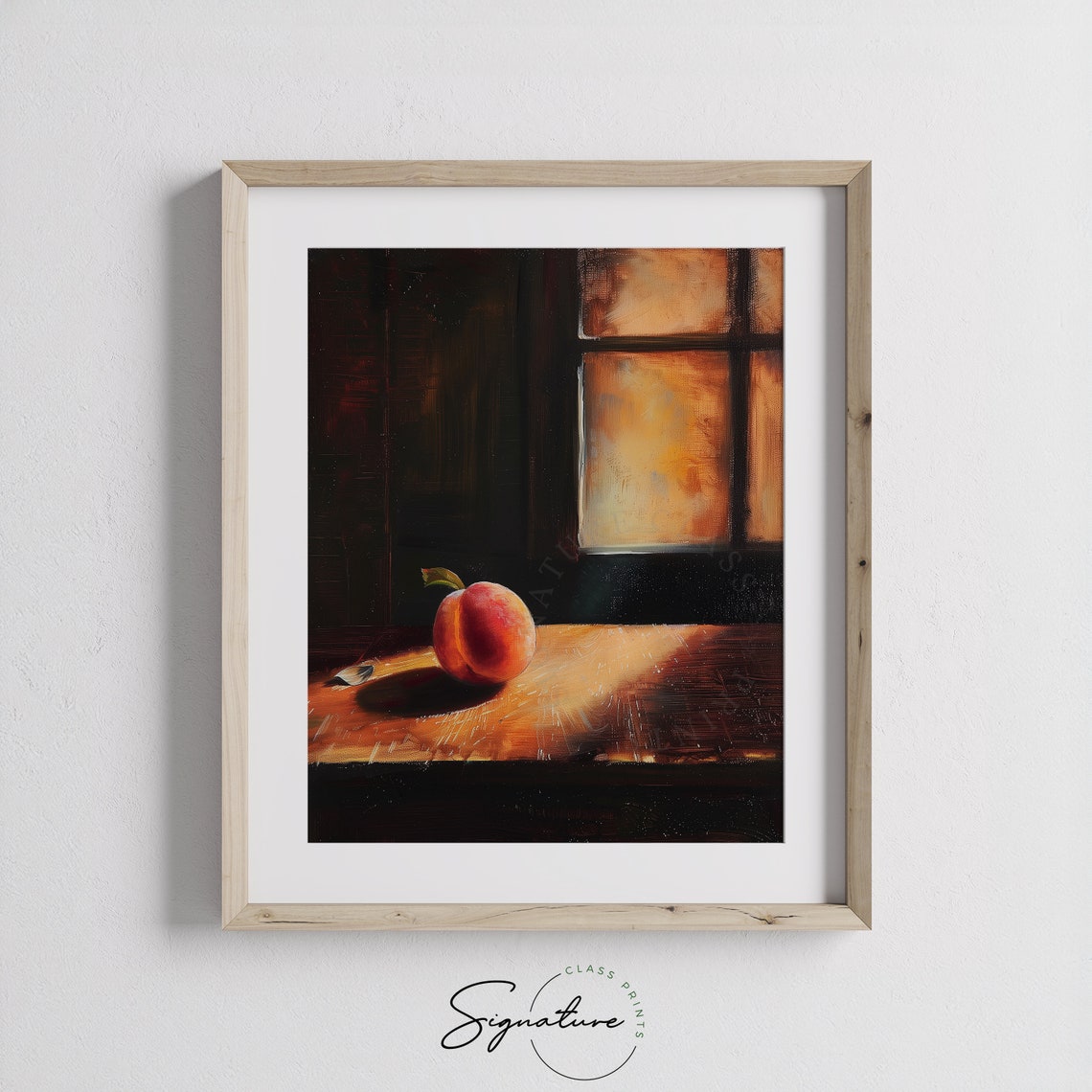 Single Peach By Sunlit Window Rustic Kitchen Still Life Poster - Image 3