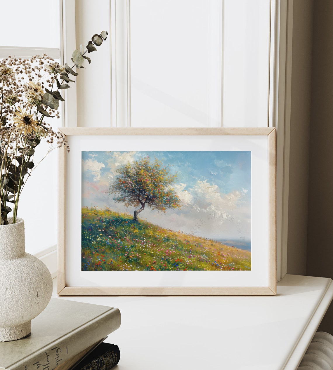 Blossoming Beech Tree On Wildflower Hillside Bright Sky Poster - Image 6