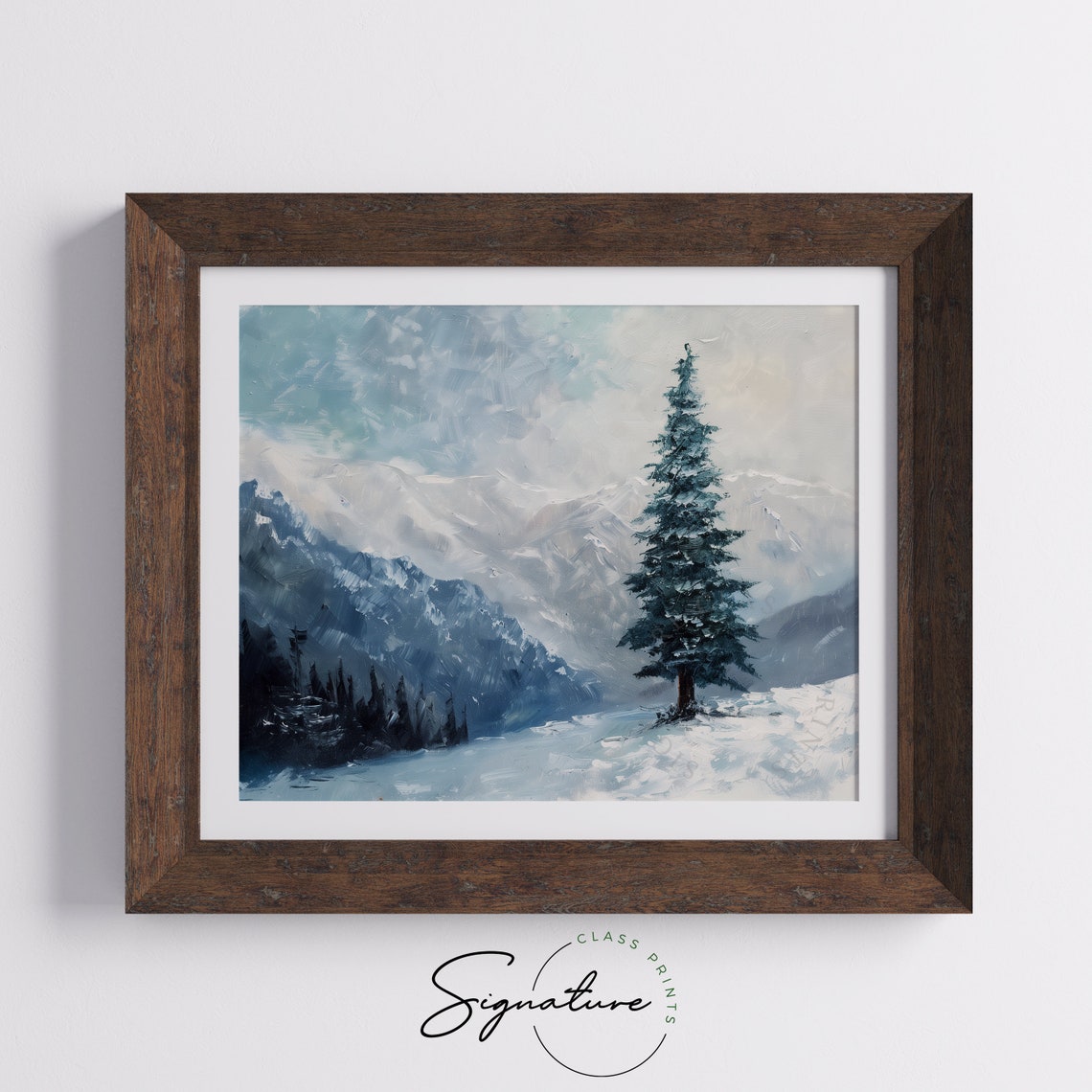 Tall Lone Spruce Before Blue Mountain Winter Snow Scene Poster - Image 5