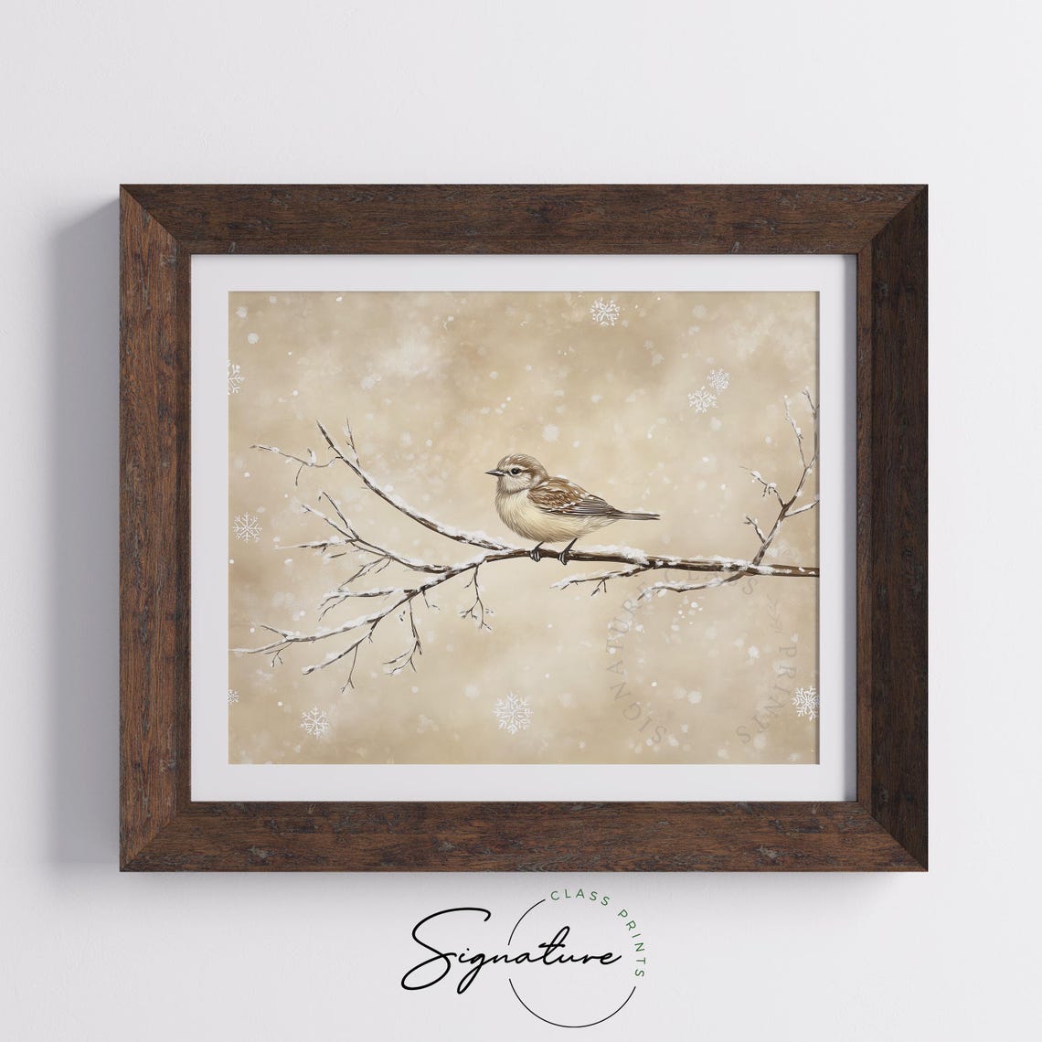 Songbird on Snowy Branch Falling Snowflakes Winter Bird Poster - Image 5