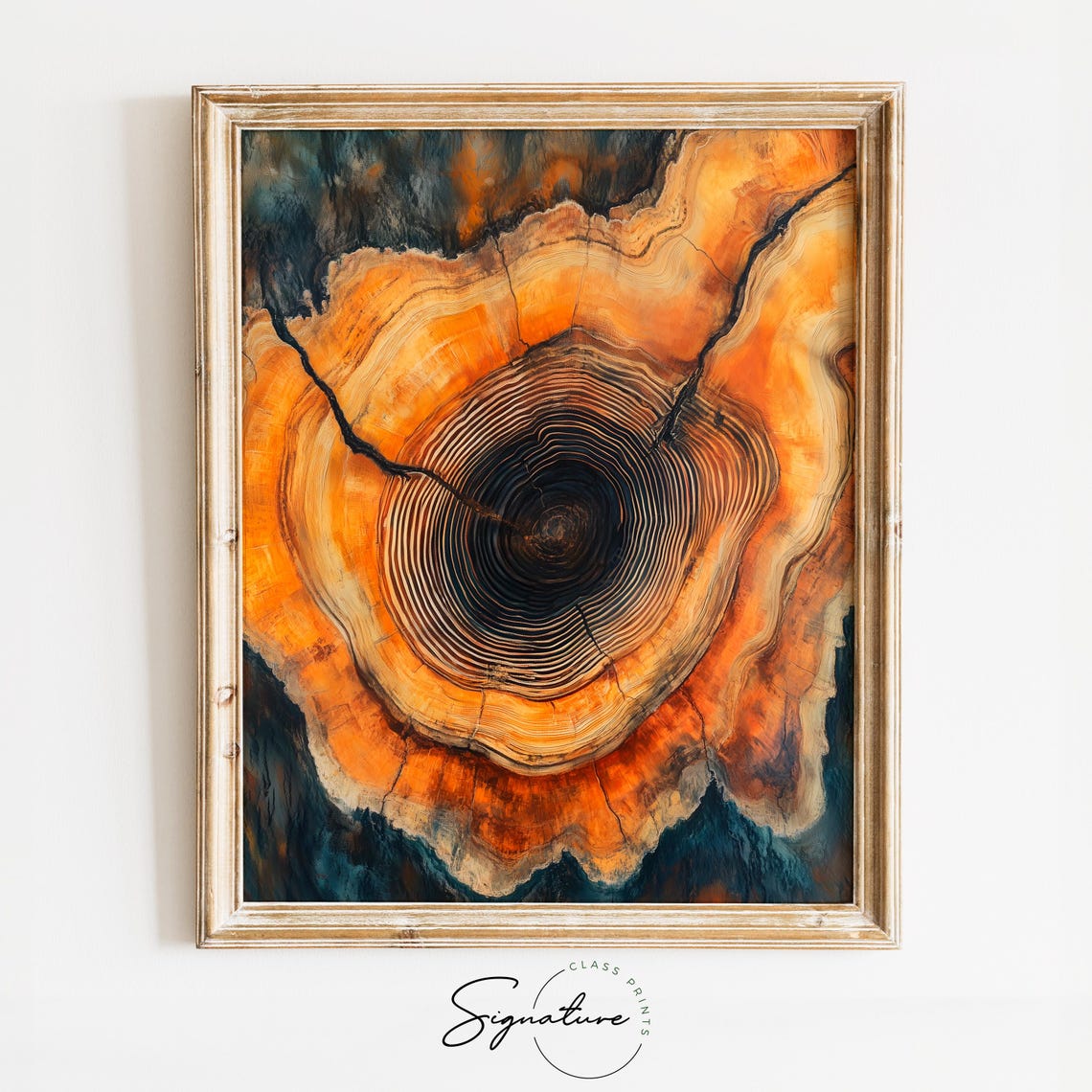 Tree Ring Cross Section Dark Core Amber Rings Botanical Print