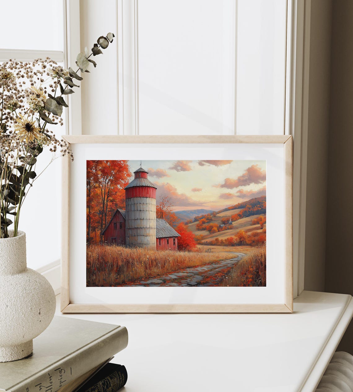 Red Barn And Silo Autumn Farm Rolling Hills Fall Landscape Wall Art - Image 6