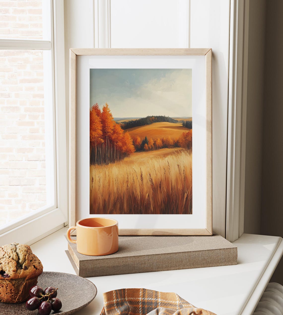 Autumn Meadow Golden Grass Fiery Trees Distant Pine Line Poster - Image 6