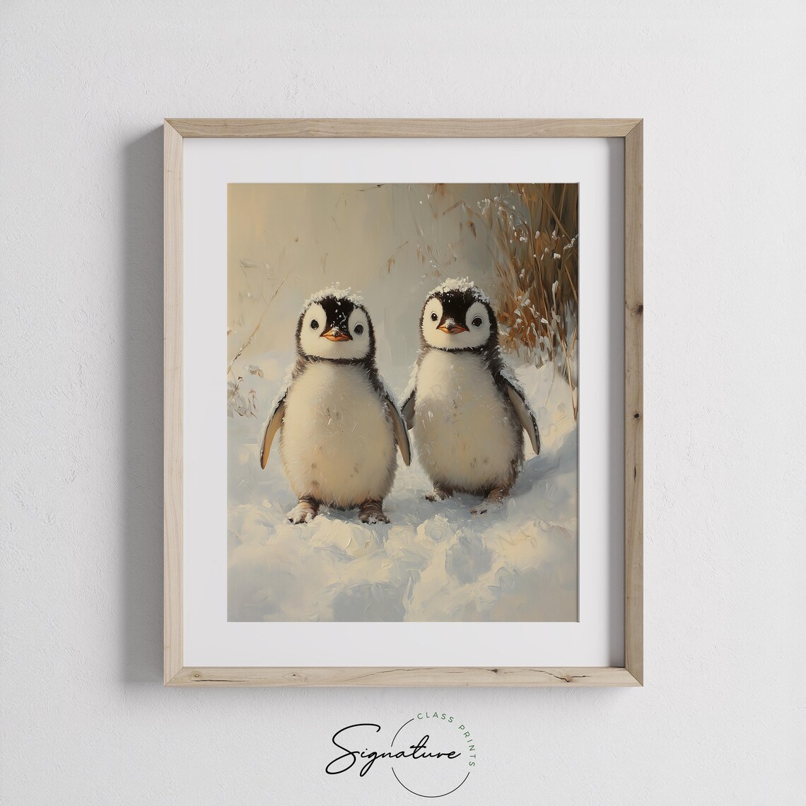Baby Penguins Snow Cute Penguin Chicks Winter Wildlife Painting Poster - Image 3