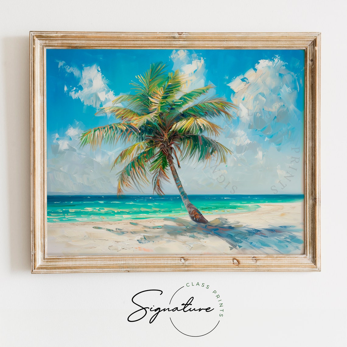 Tropical Beach Palm Tree Turquoise Ocean White Sand Scene Poster