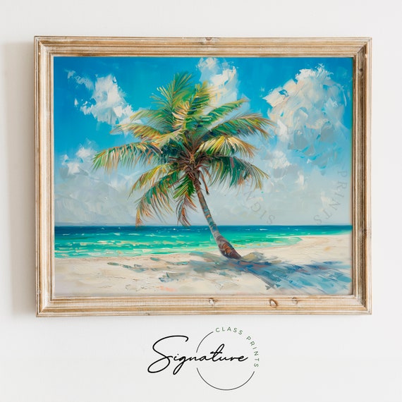 Tropical Beach Palm Tree Painting Coastal Art White Sand Beach Scene Artistic And Relaxing Wall Decor For Living Room 986
