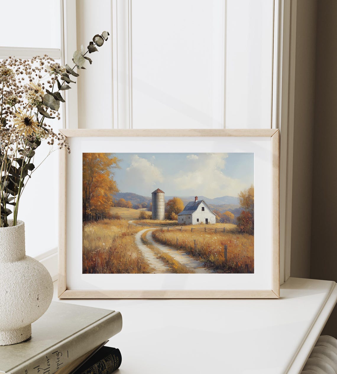 White Barn Silo Country Road Autumn Hills Farmhouse Fall Wall Art - Image 6