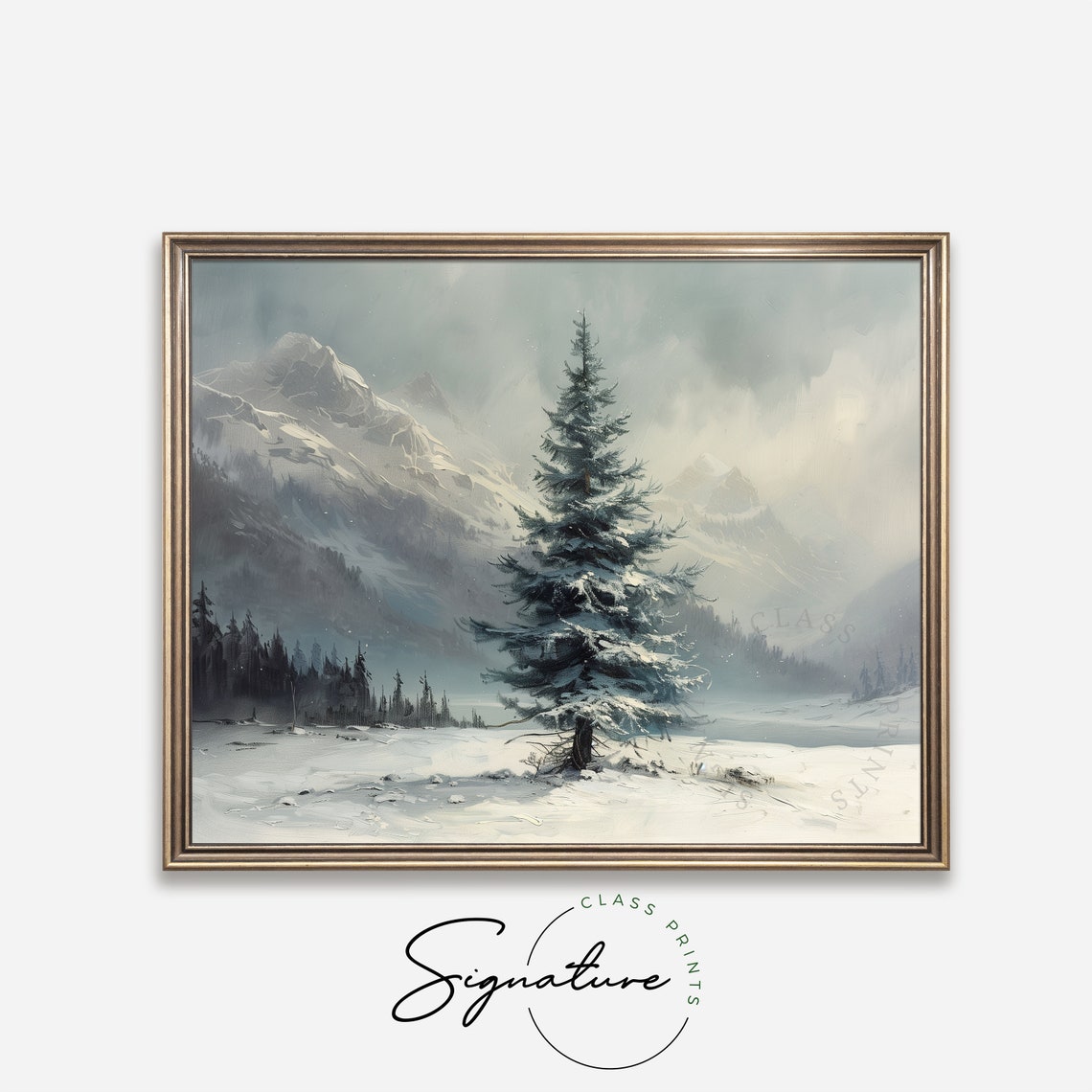 Snow Covered Spruce Misty Mountain Valley Winter Scene Poster - Image 4