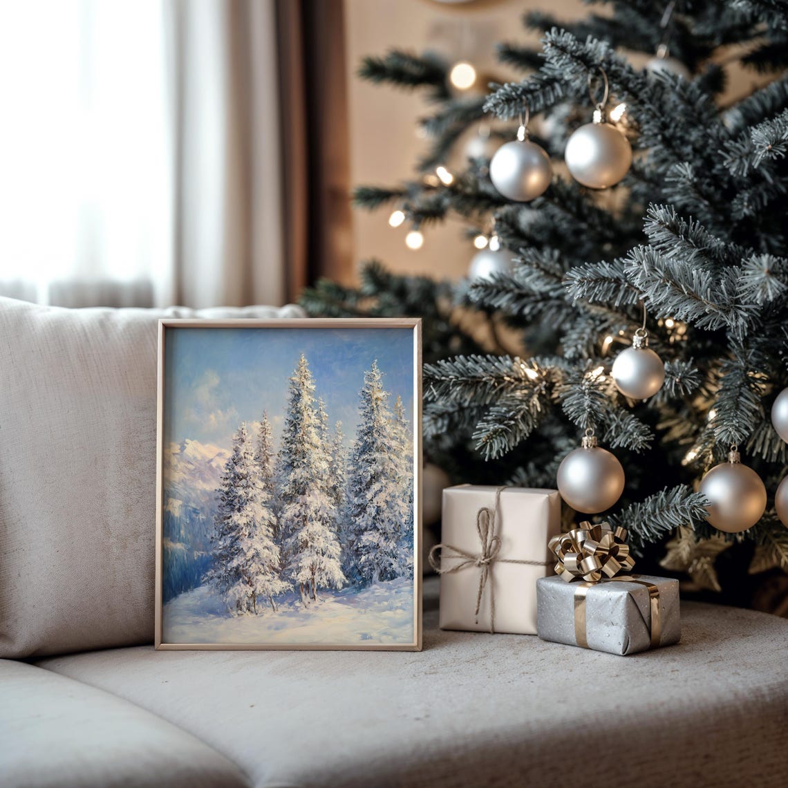 Bright Snowy Cedar Cluster On Winter Hillside Rustic Art Poster - Image 5