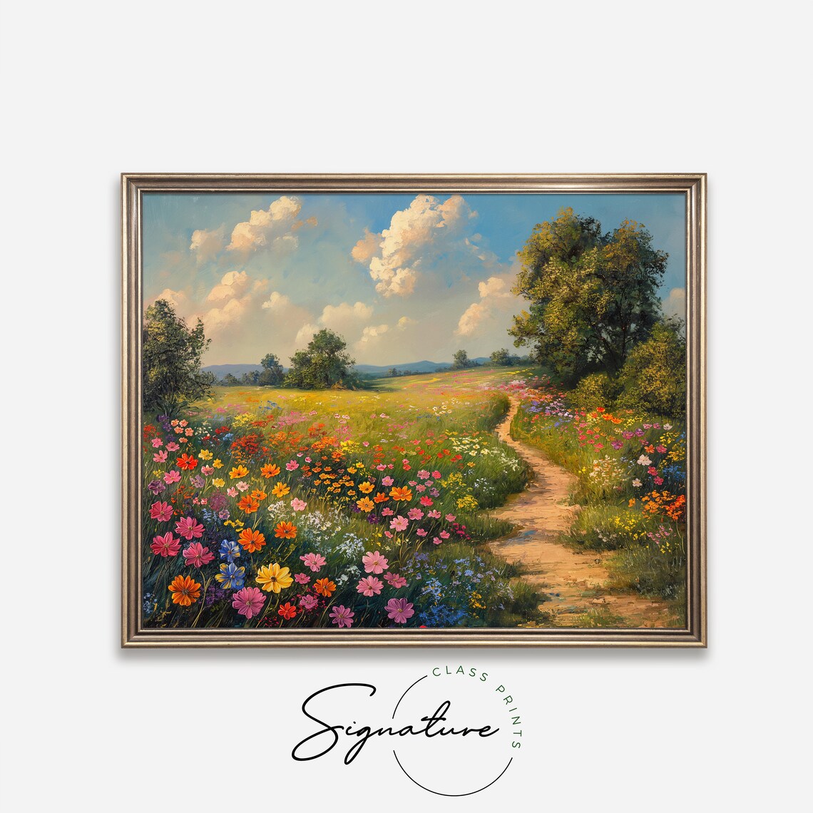 Wildflower Field Painting Country Path Art Print - Image 4