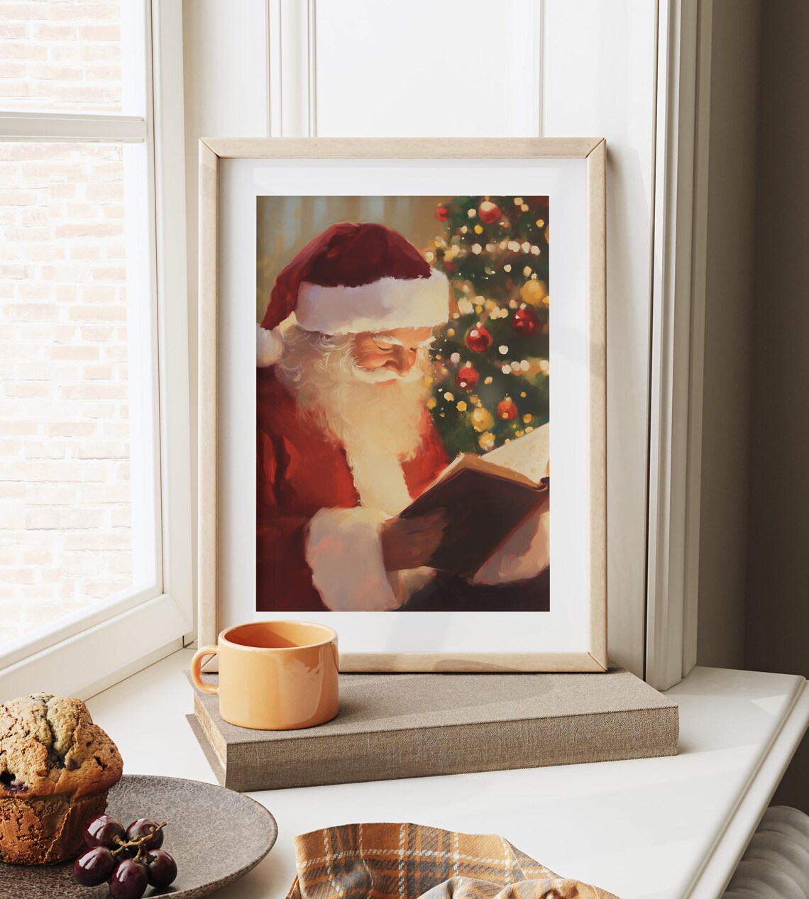 Santa Claus Reading By The Christmas Tree Warm Holiday Painting Poster - Image 2