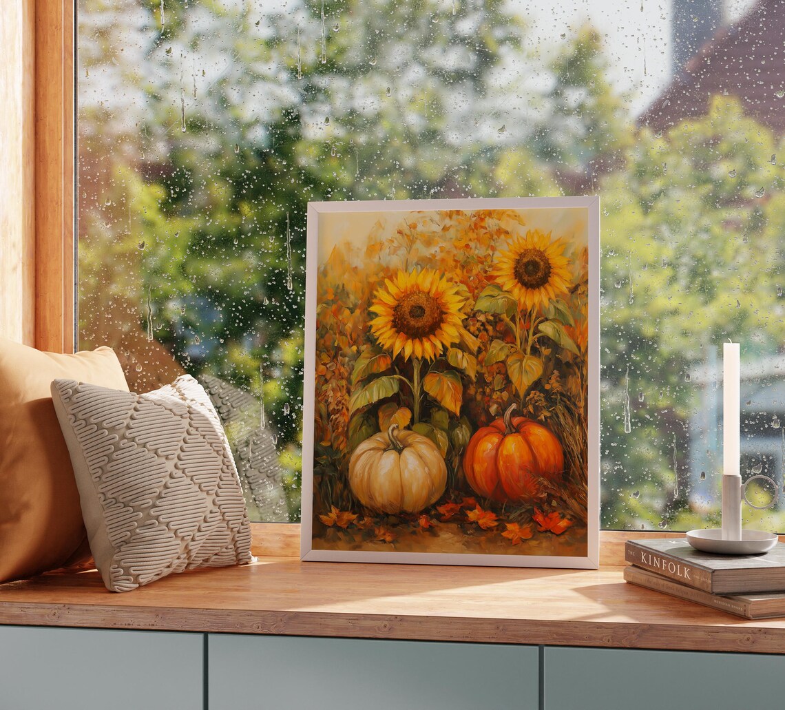 Bright Sunflowers and Pumpkins in a Golden Autumn Garden Poster - Image 2