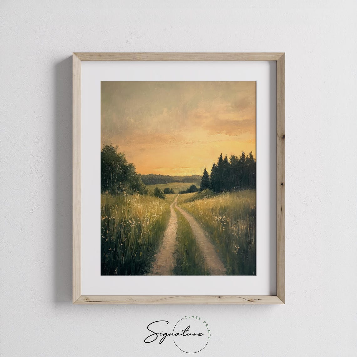 Quiet Country Lane In Golden Light Sunset Meadow Path Landscape Poster - Image 2