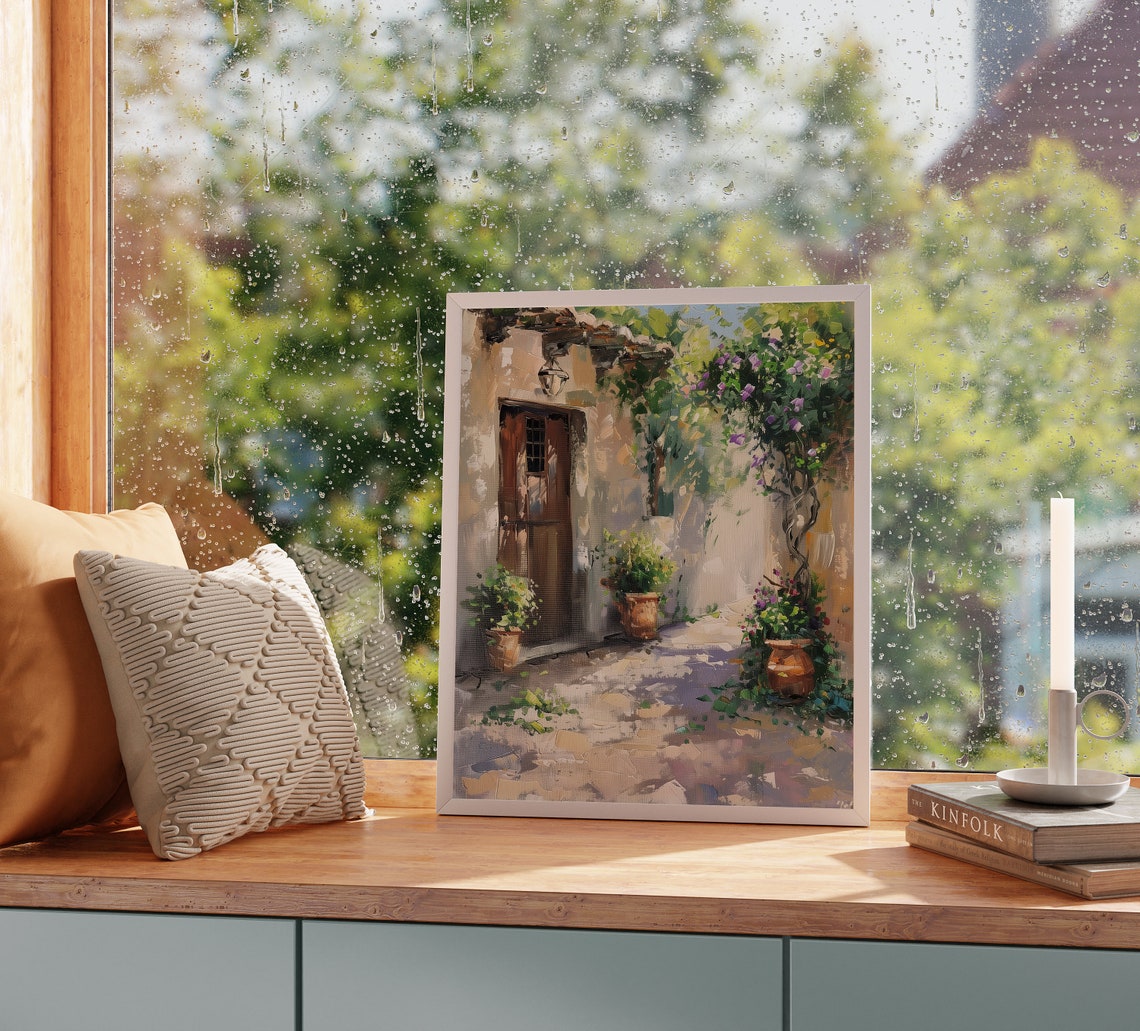 Mediterranean Courtyard Wooden Door Bougainvillea Terracotta Poster - Image 2