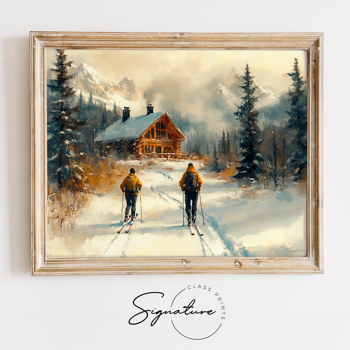 Skiers Heading To Mountain Cabin In Deep Winter Snow Scene Poster