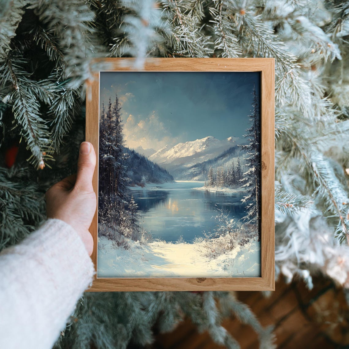 Snowy Valley Lake With Frosted Pines And Mountains Art Poster - Image 6