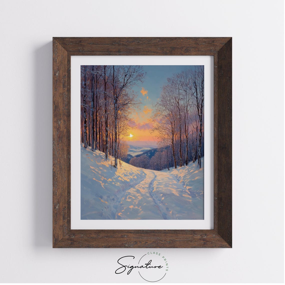 Snow Covered Path At Glowing Sunset Winter Forest Landscape Poster - Image 2