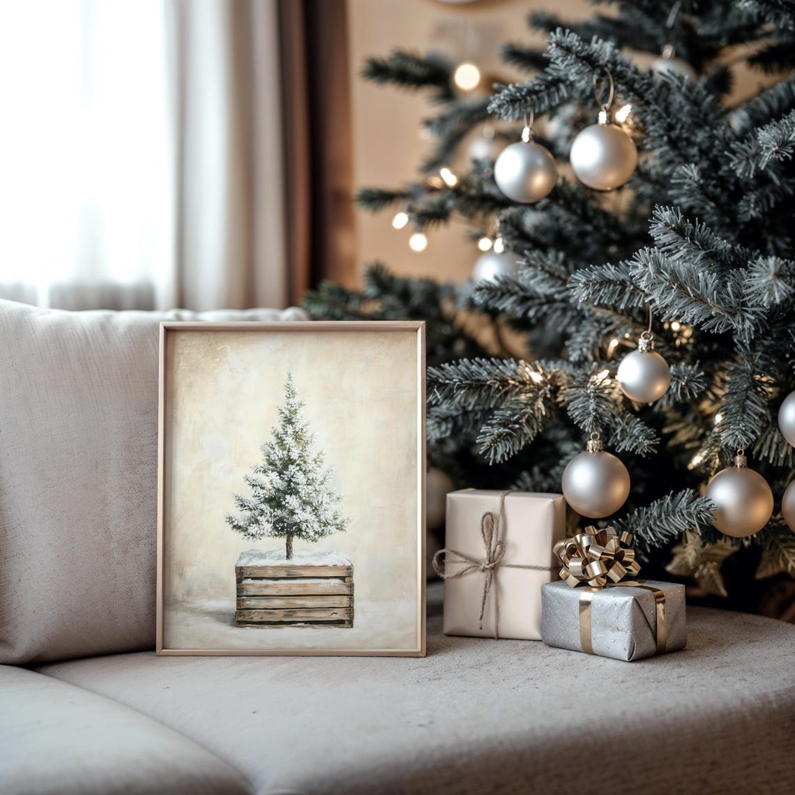Snow Dusted Mini Christmas Tree In A Rustic Wooden Crate Poster - Image 6