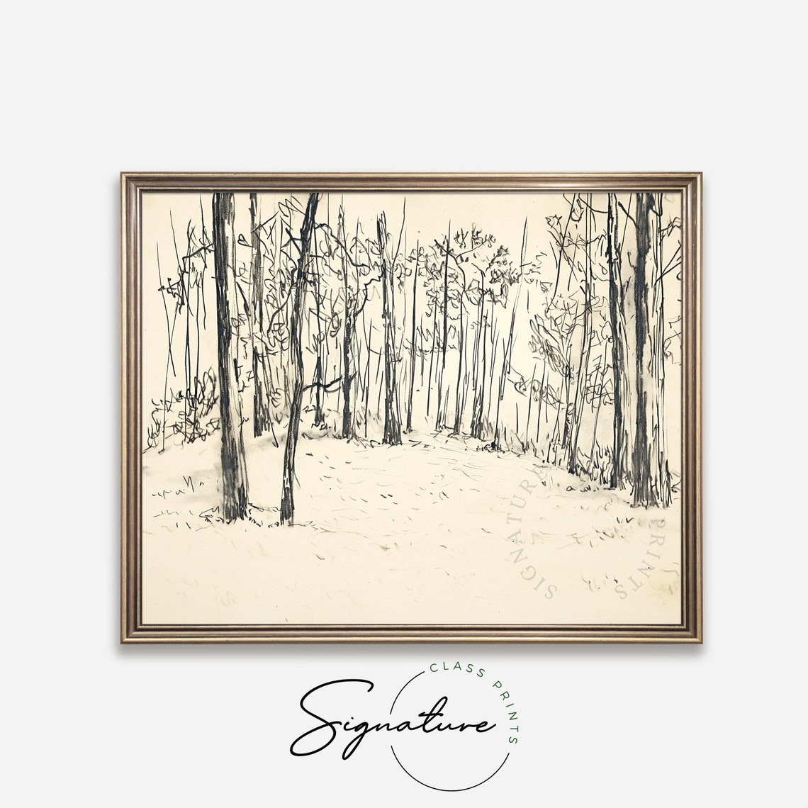 Quiet Secluded Forest Clearing Winter Trees Line Sketch Poster Art - Image 4