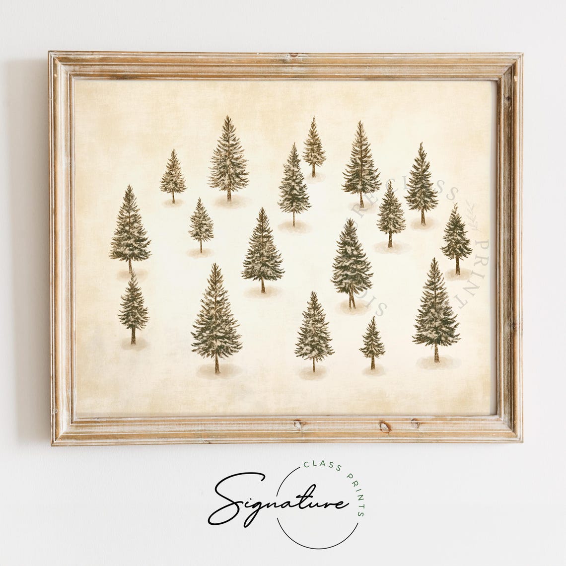 Snowy Pine Trees Pattern Vintage Botanical Winter Forest Poster