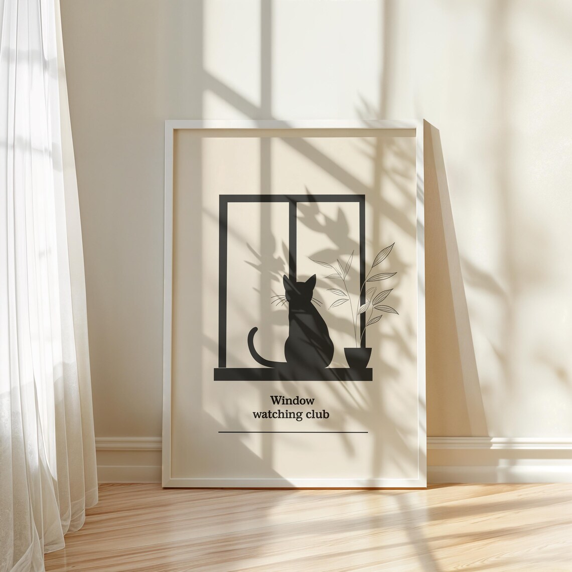 Window Watching Club Minimalist Black Cat Silhouette Line Wall Art - Image 5