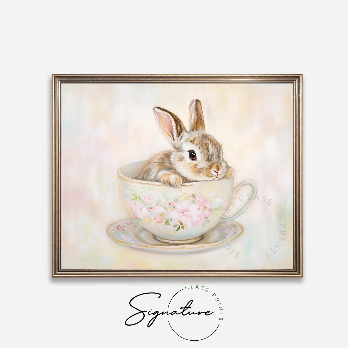 Bunny In Vintage Floral Teacup, Cottagecore Art Print - Image 2